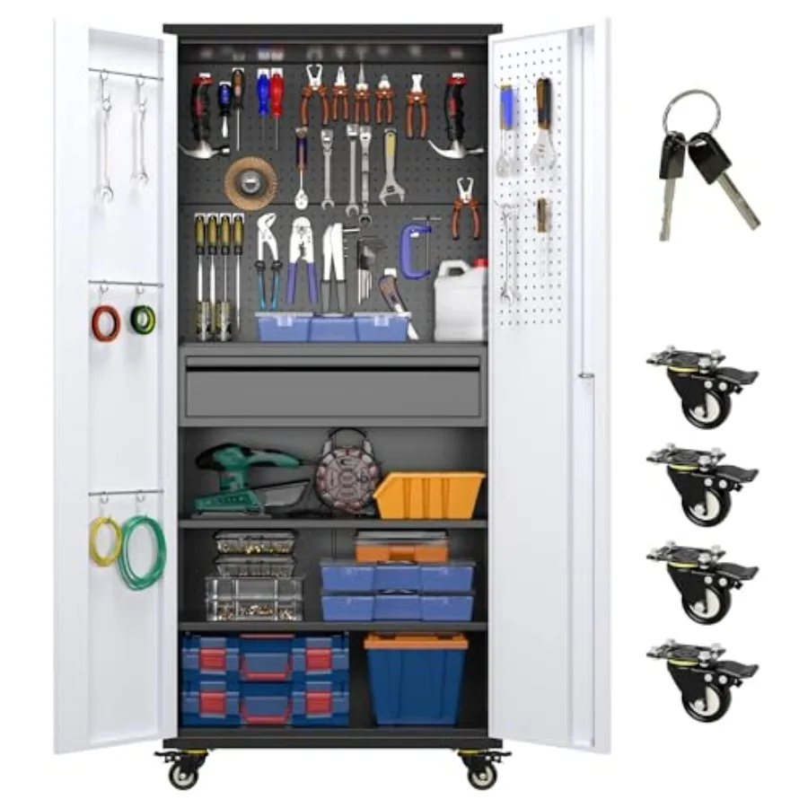 

Garage Storage Cabinet with Wheels Metal Tool Storage Cabinet with 1 Drawer for Home Assembly Required BlackandGrey