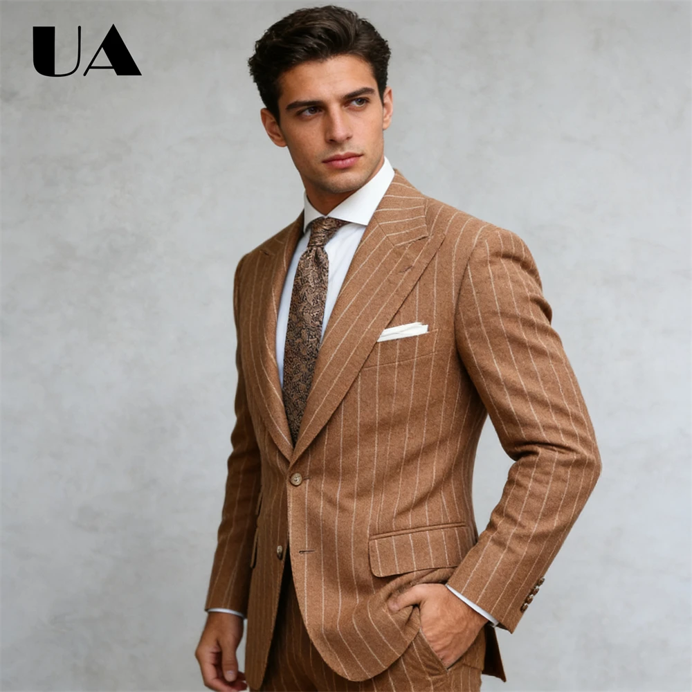 

Formal Business Stripe Suit Set for Men, (Jacket Pants) Party Prom Suit Attire Tailored Slim Fitting Meeting Suits