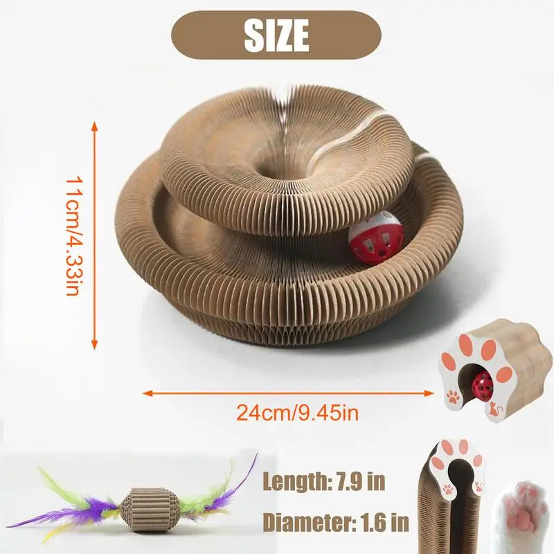 Cat Scratching Board Foldable Cat Toy With Bell Ball Round Corrugated Scratching Post Toy for Cats Grinding Claw Cat Accessories