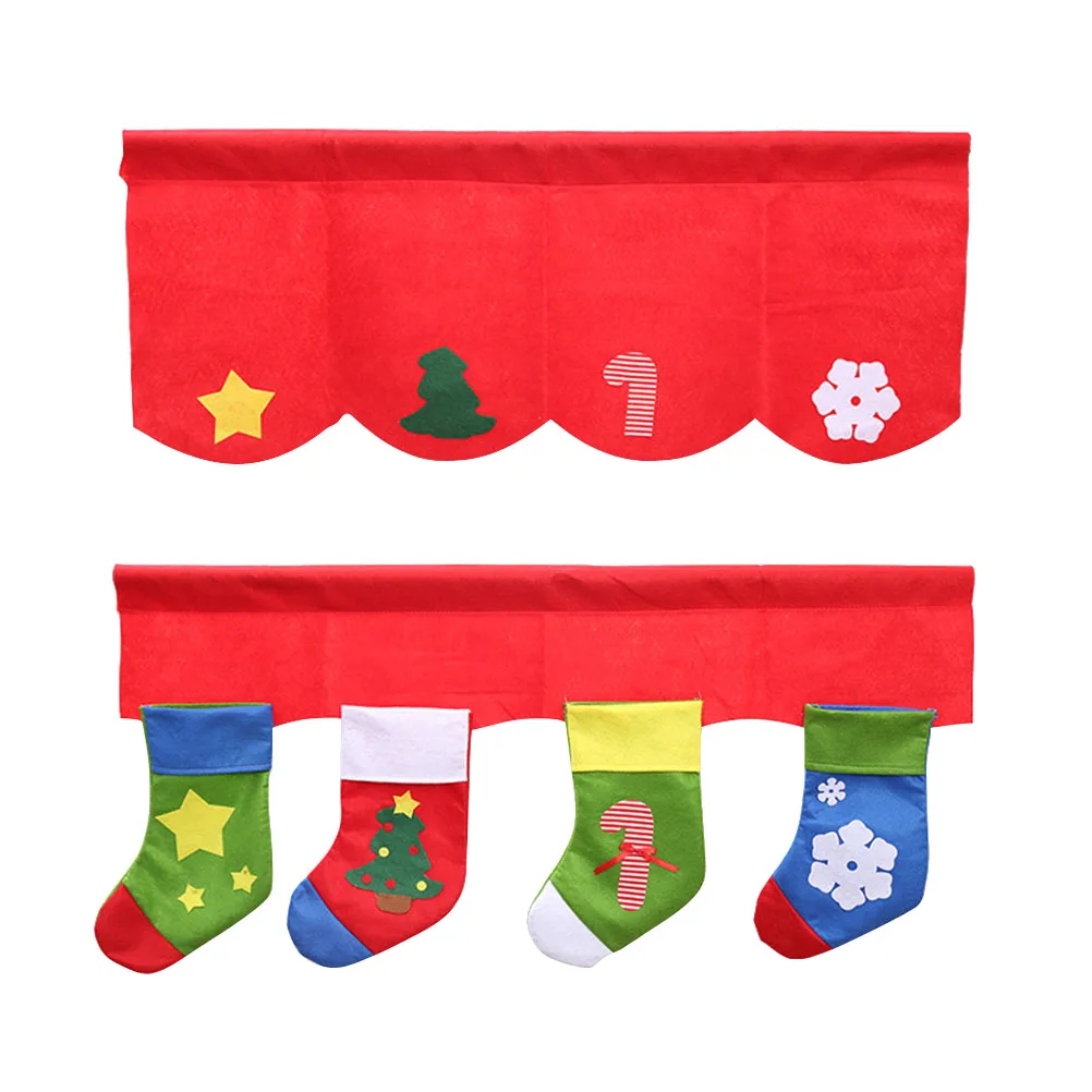

2PCS Christmas Sock Curtain Valance Set Decorative Snowflake Xmas Candy Window Valance Christmas Decorations