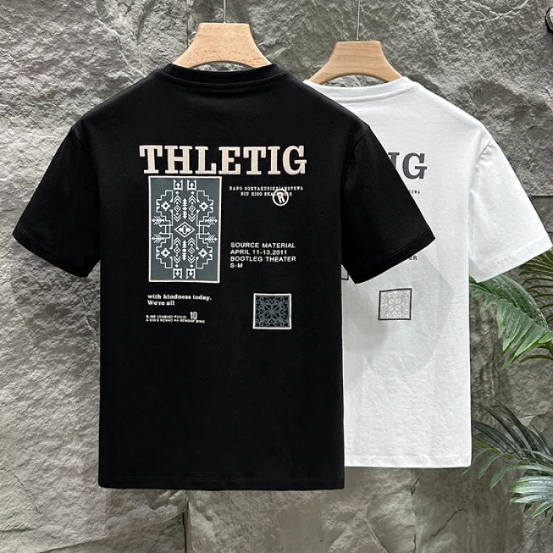 

2025 Summer New Creative Printed Short sleeved T-shirt for Men, High end Trendy Street Versatile Half Sleeve Top