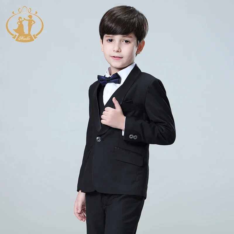 

Spring Autumn Formal Boys Suits for Weddings Children Party Host Costume Black Blazer Vest Pants Wholesale Clothing