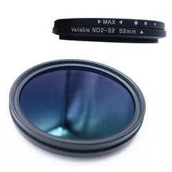ND2-32 Adjustable ND Camera Lens Filter 52mm 1-5 Stops Variable Neutral Density Filter for Canon Nikon Sony Lenses ND2 to ND32