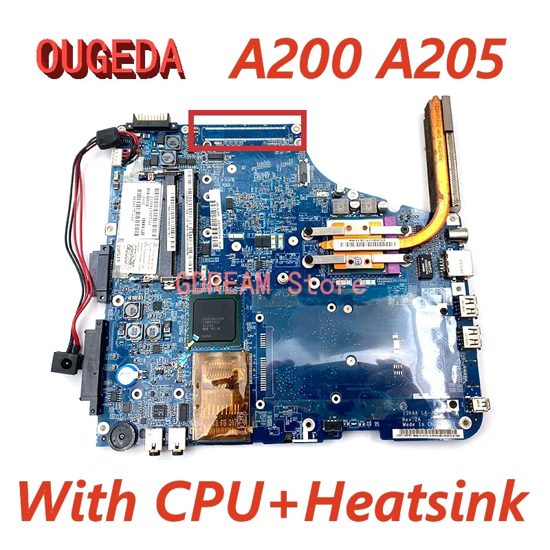 

OUGEDA K000052930 ISKAA LA-3481P Laptop Motherboard For Toshiba Satellite A200 A205 Main board GM965 Free CPU+Heatsink full test