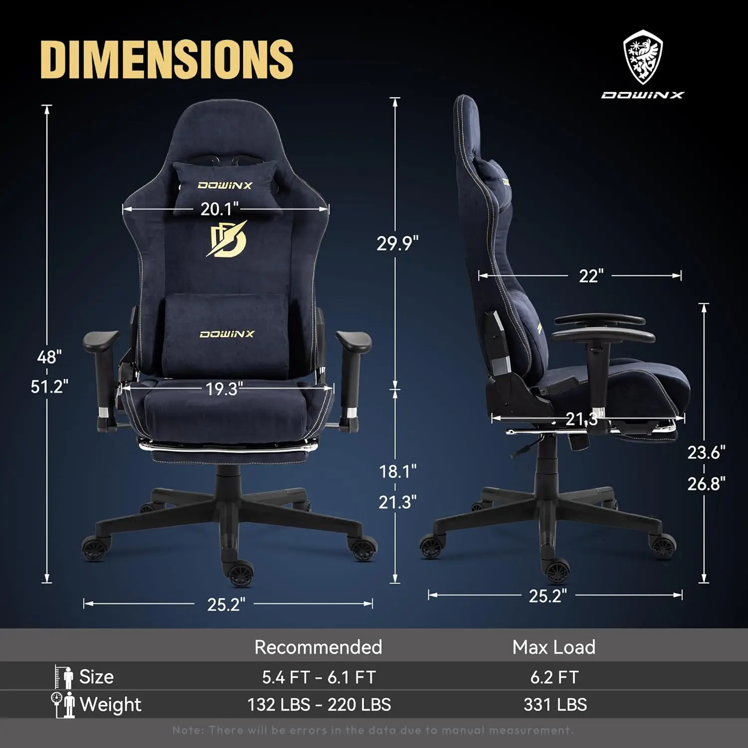 Dowinx Gaming Chair with Massage Lumbar Support, Suede Fabric Ergonomic Computer Chair with Footrest for Adults image 2