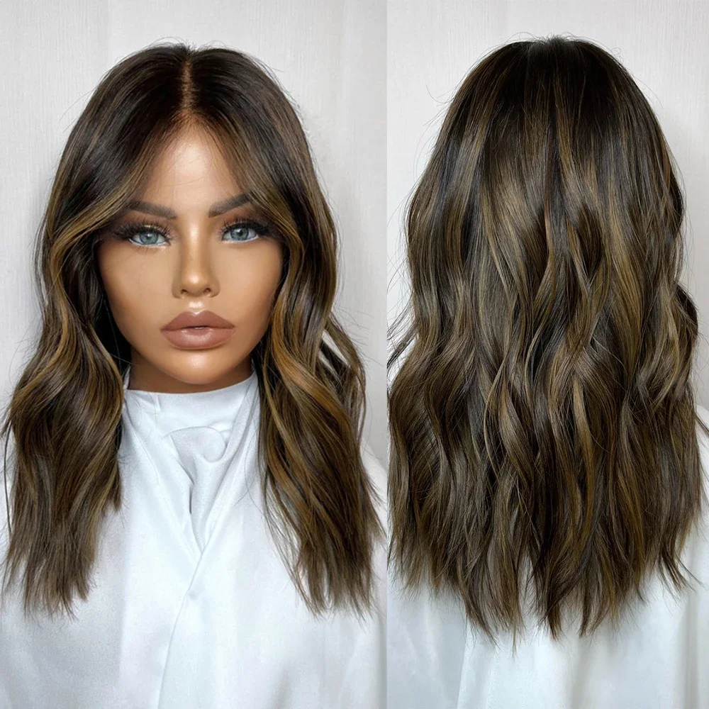 

Natural Bob Long 26Inch Glueless 200Density Highlight Brown Wave Lace 5x5 Silk Base Human Hair Wig For Women BabyHair Preplucked