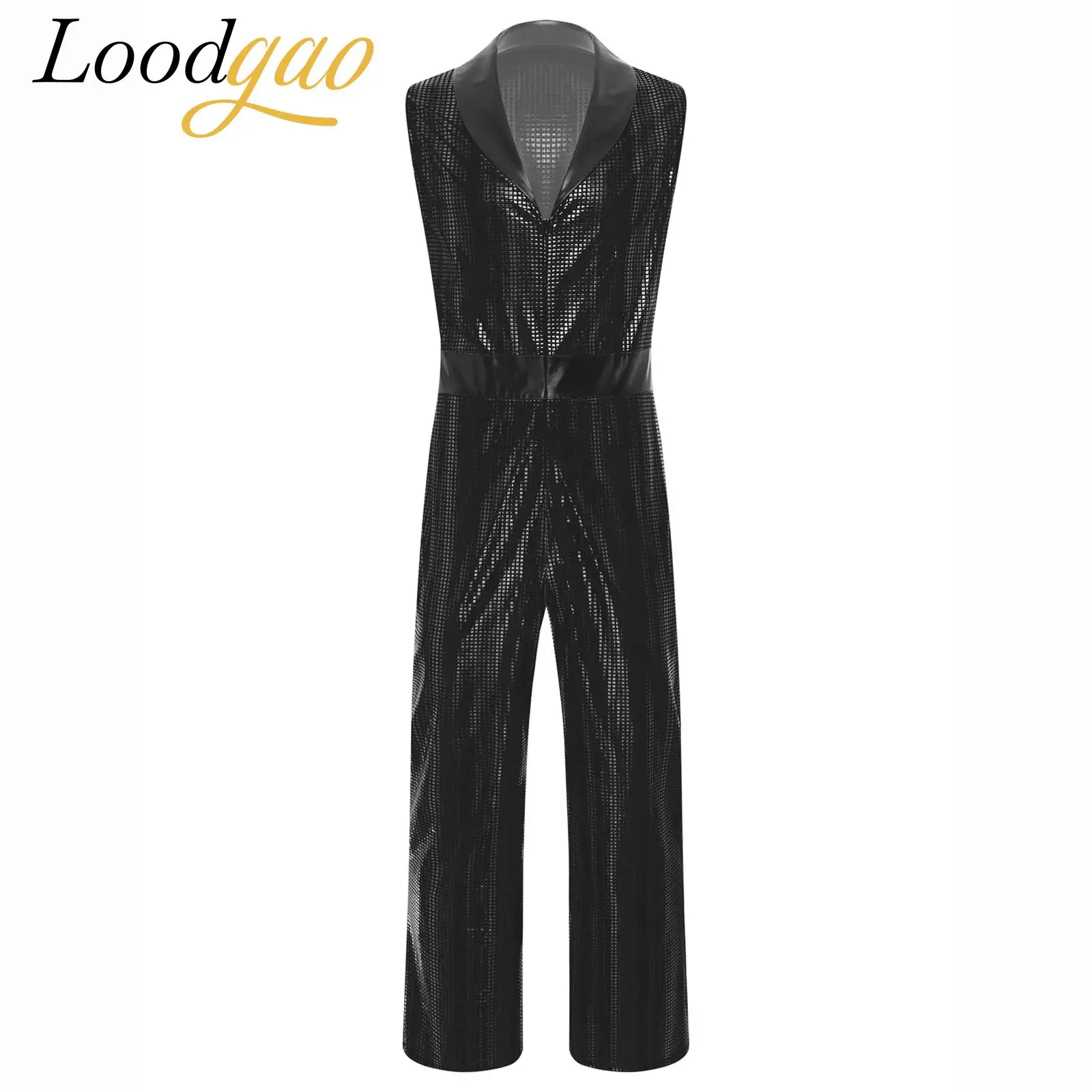

Mens Retro 1920s Jumpsuit Metallic Dance Wear Shiny Romper Music Festival Stage Party Wear Clubwear Disco Outfit Hippie Costume