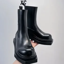 Designer Leather Chelsea Ankle Boots Women Non-slip Thick Sole Platform Boots for Men Punk Style Motorcycle Boots Botas Mujer