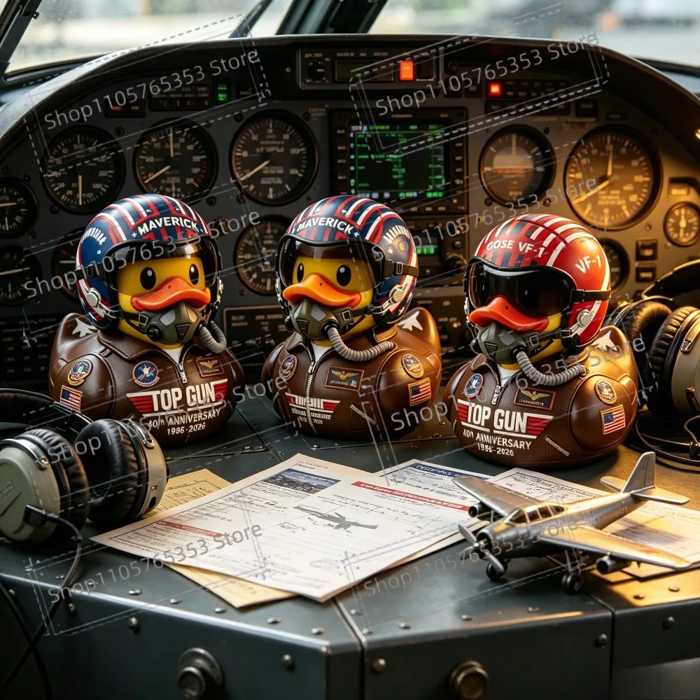 Top Gun 40th Anniversary 250th Anniversary Military Duck Figurine Keychain Badge,Resin Veteran Duck,Veterans Home Decoratio