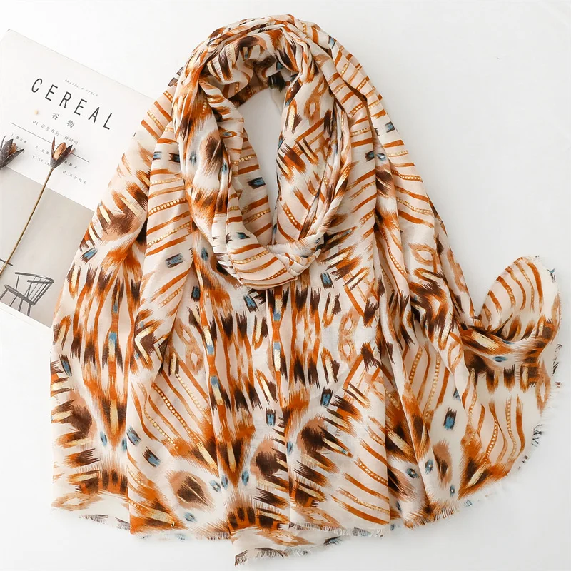 Winter Fashion Geometric Leopard Fringe Viscose Shawls Scarf High Quality Wrap Pashmina Stole Bufandas Muslim Hijab 180*90Cm