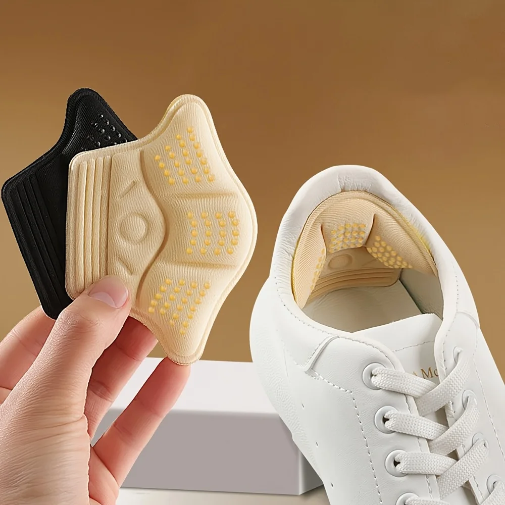 4 Pack Self-Adhesive Heel Stickers, Thickened Anti-Wear Shoe Insoles, Adjust Large Shoes to Fit, Black/Beige, Invisible