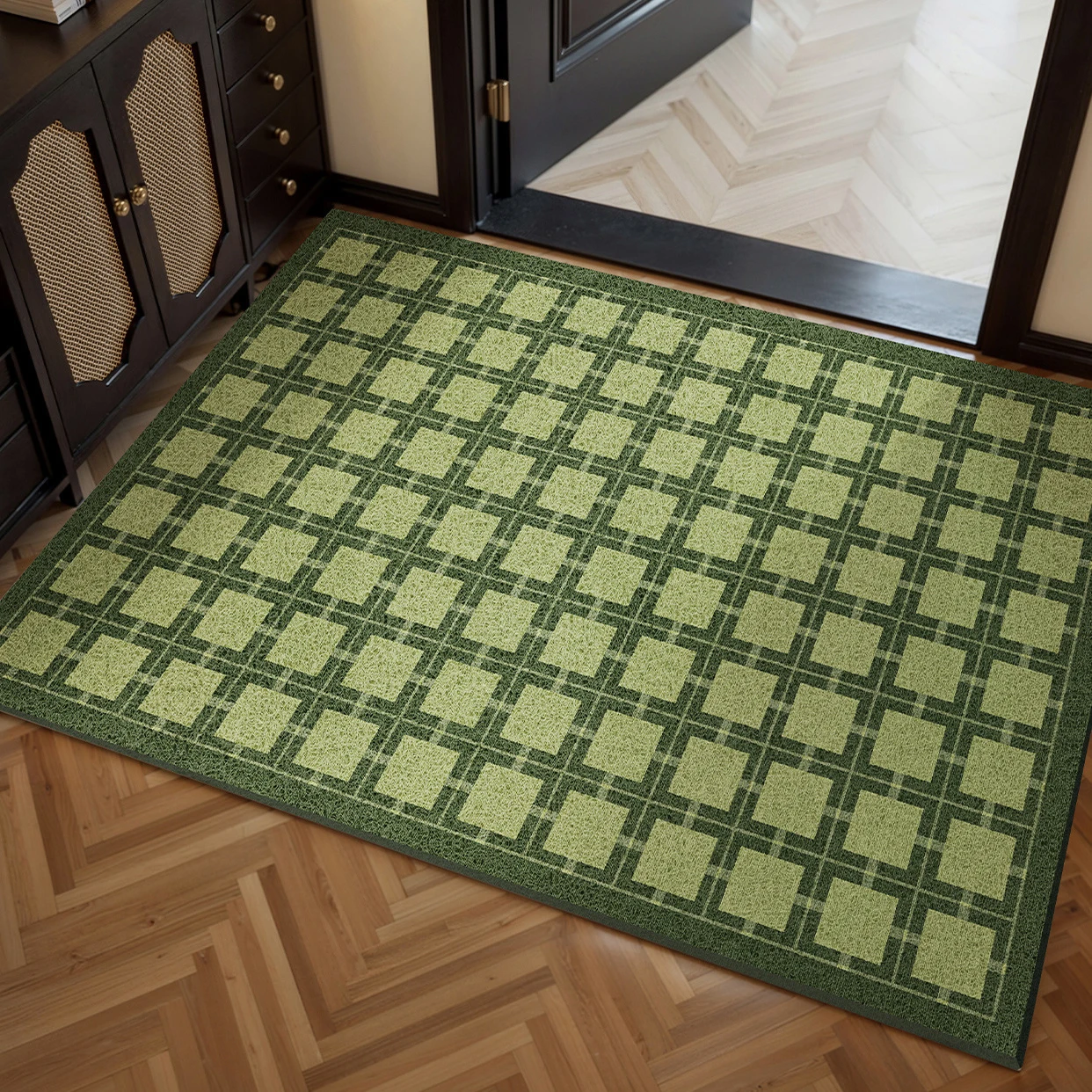 Green PVC Forest Welcome Doormat Cuttable Plants House Entrance Mat Carpet Anti Dust Floor Shoes Clean Pad Aesthetic Home Decor