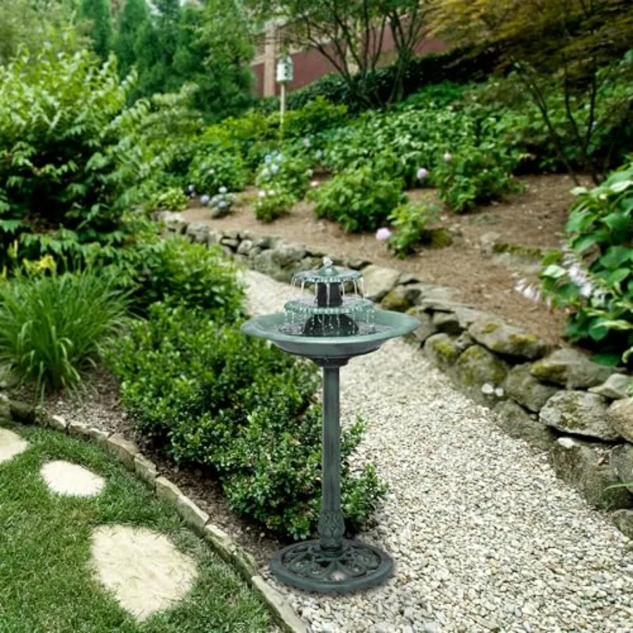 35 Tall 3-Tier Outdoor Pedestal Water Fountain Durable Resin Cascading Water Feature and Birdbath for Garden, Patio, Deck, Back