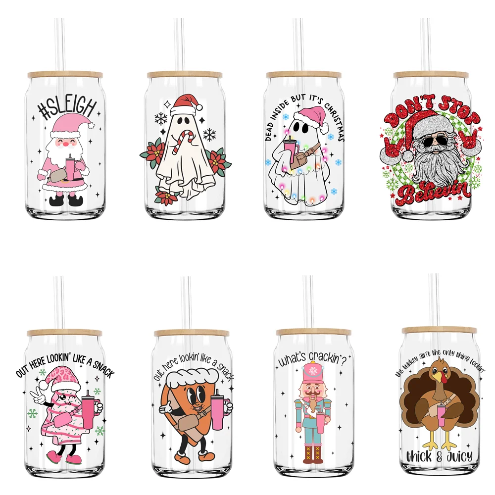 Наклейки с привидениями внутри, но это Рождество, Boojee UV DTF, переводные наклейки для Libbey, холодные чашки, кружки, стакан, водонепроницаемые, DIY