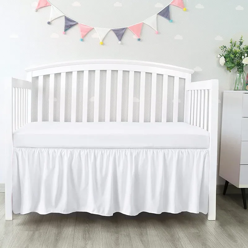 Top Selling Well Made Crib Bed Skirt Add White Top Sheets -4 Sides Pleated Ruffles for Baby Boys Girls Toddler Nursery Bedspread