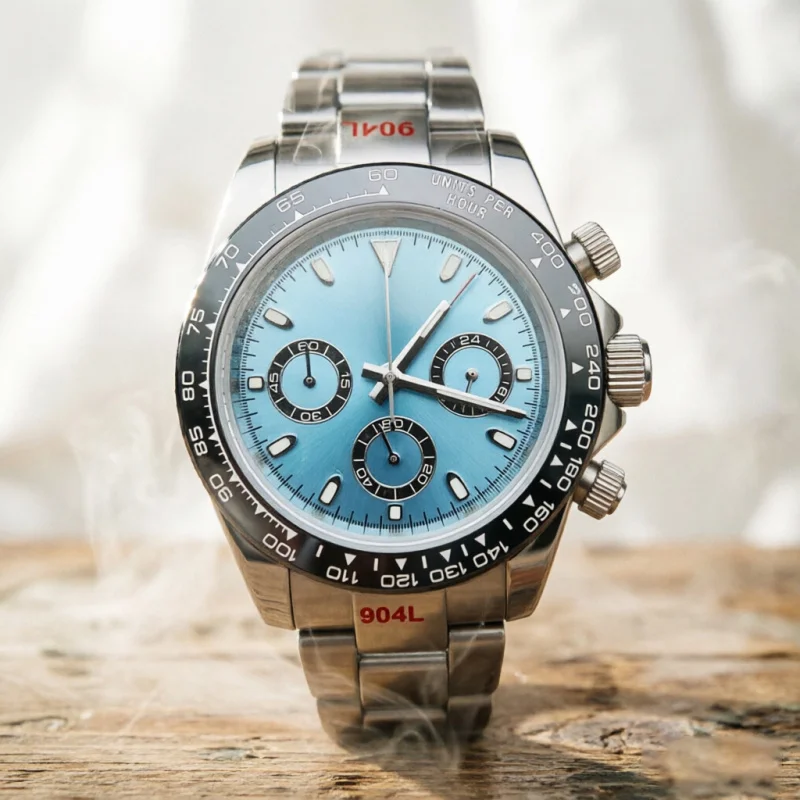 

20 color Business 39mm Quartz Watch Men's Timing Sapphire Crystal VK63 Movement Calendar Luminous Blue Dial Stainless Steel Stra