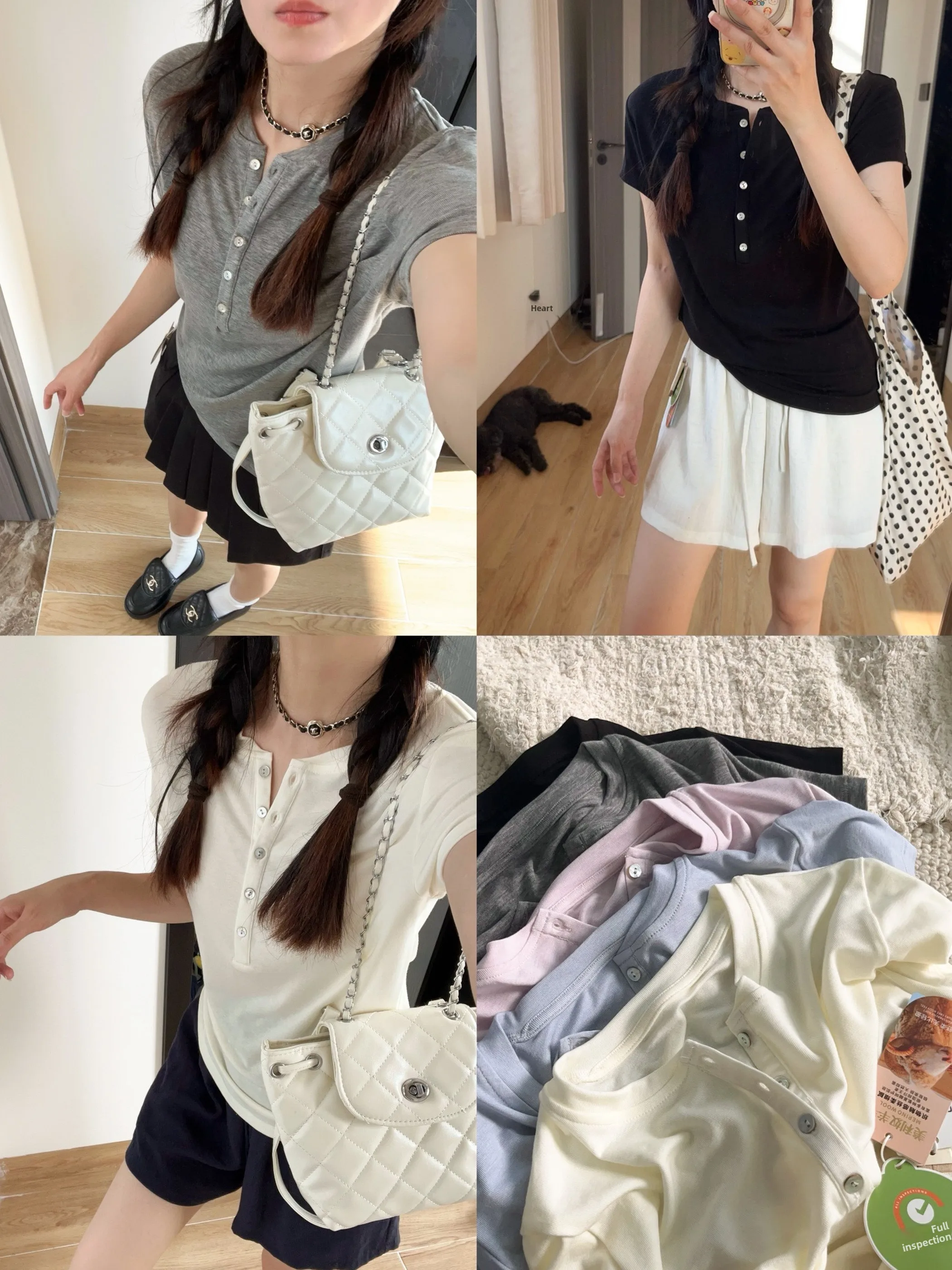 Summer Cooling Acetate Wool Rcelen Short Sleeve Henry Collar Slim Fit Top Women's Casual Style Button Detail Universal Fit Wa...