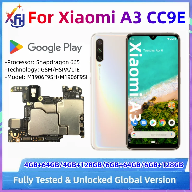 

Motherboard for Xiaomi Mi A3, 64GB, 128GB ROM, Unlocked Mainboard, with Google Play Store Installed