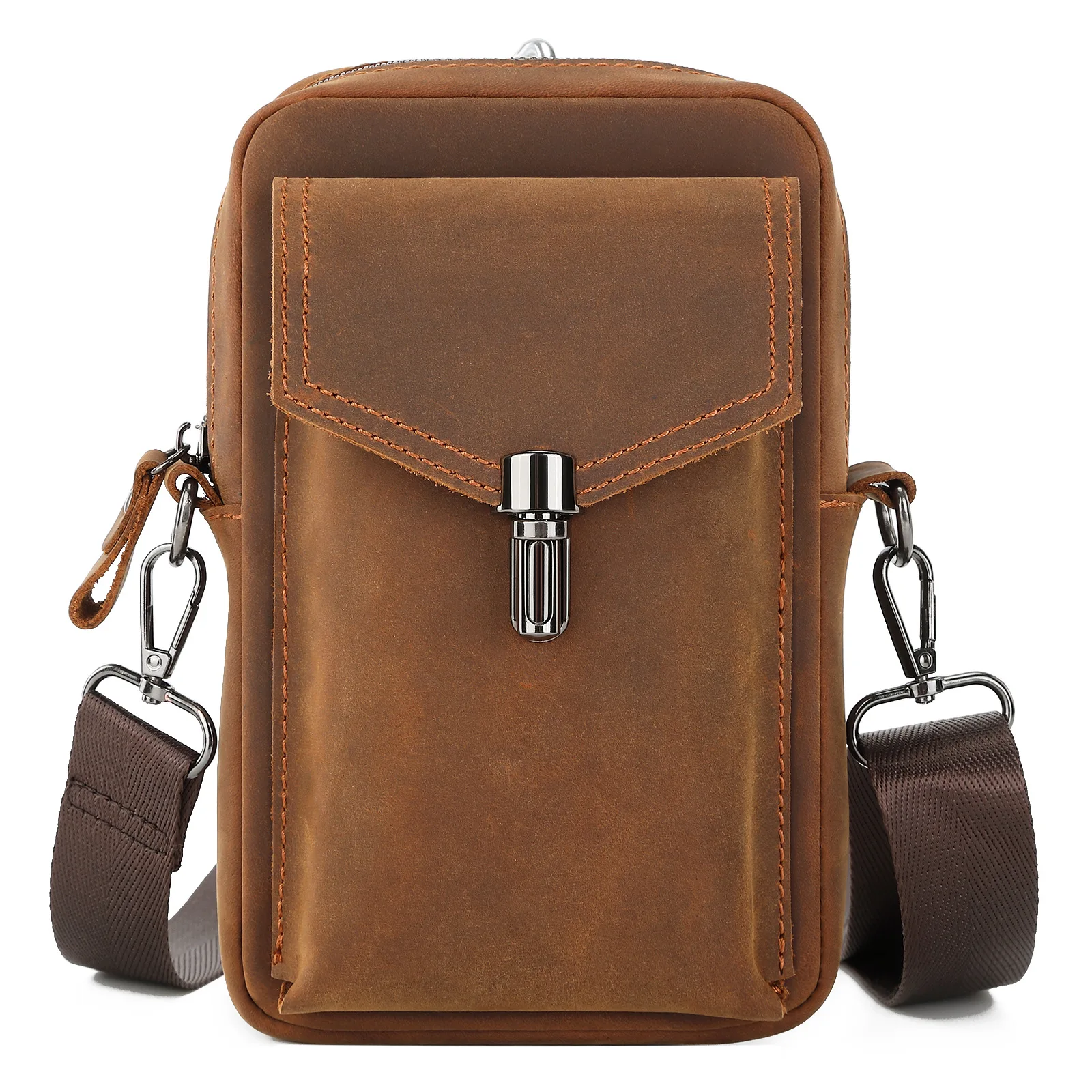 

Мужская поясная сумка Crazy Horse из коровьей кожи, коричневая многофункциональная сумка через плечо из воловьей кожи на одно плечо для телефона