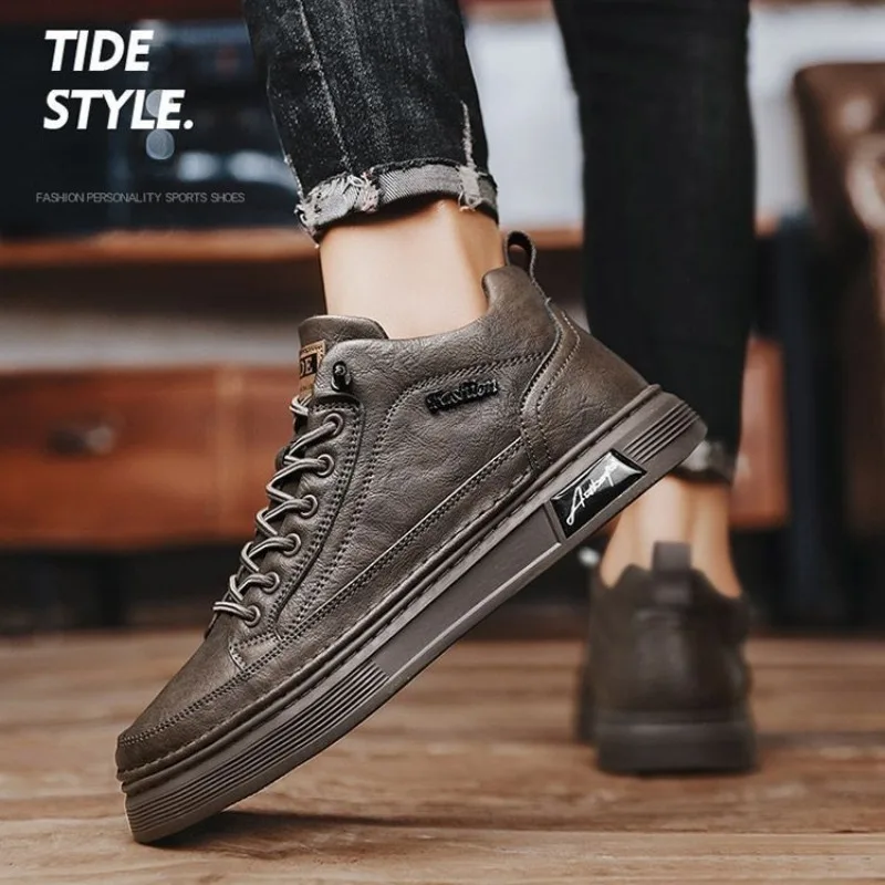 男性革カジュアルシューズ春の新ハイトッププラットフォームスニーカー高級英国ビジネススタイルスポーツシューズ男性用 Zapatos Hombre