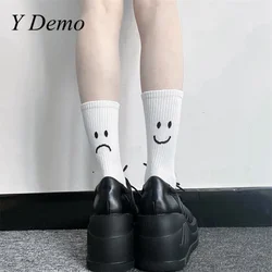 Y Demo 1 Pair Casual Crying Smiling Face Socks Creative Funny Sports Style Solid Color Couple Middle Tube Socks