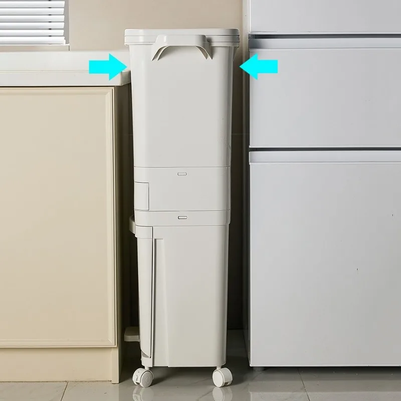 Kitchen Trash Can Multi Functional Classification Garbage Bin Narrow Press Type Trash Cans with Pulley Kitchen Accessories