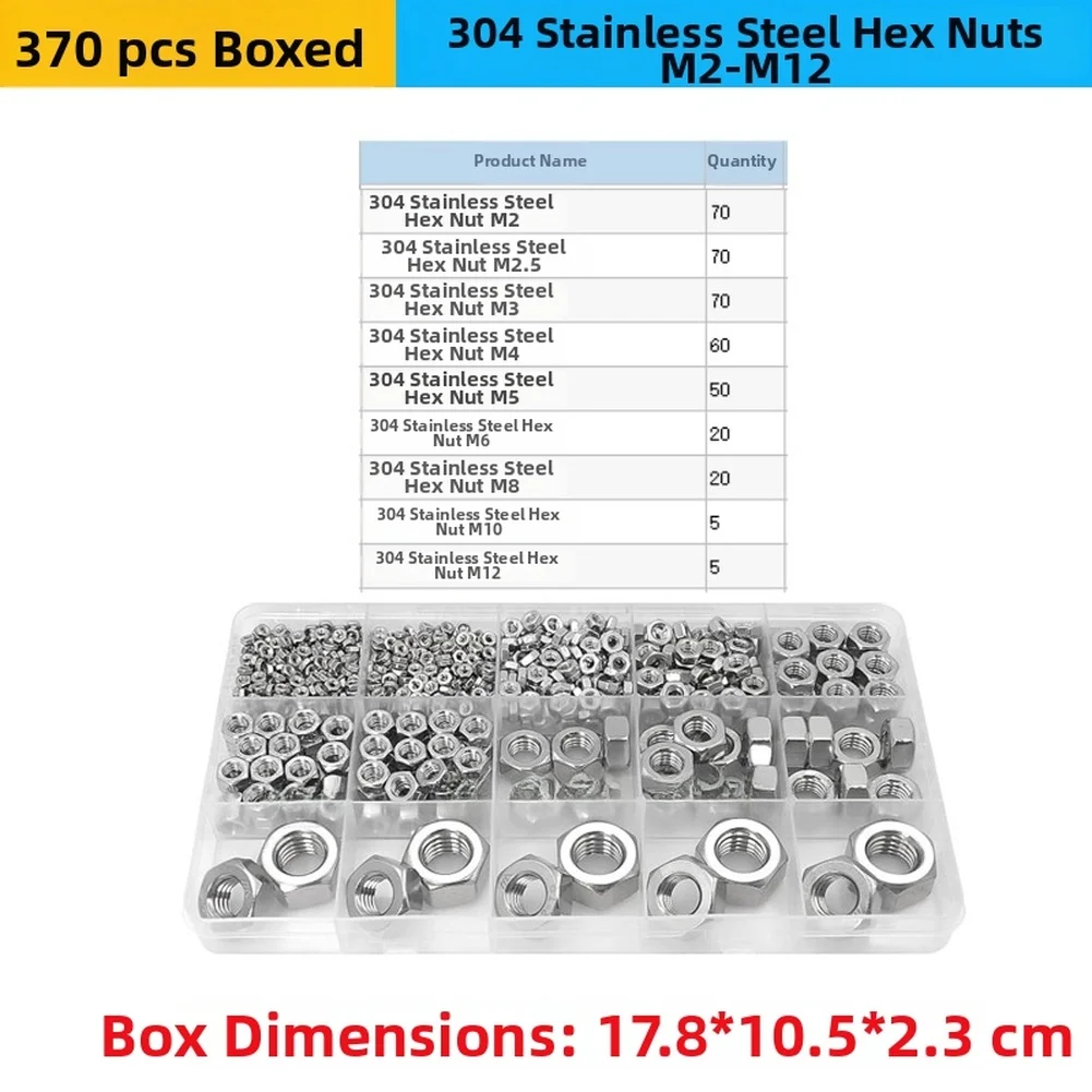 Multi Size Hex Nuts Made of 304 Stainless Steel for Broad Compatibility with Metric Bolts in Industrial Applications