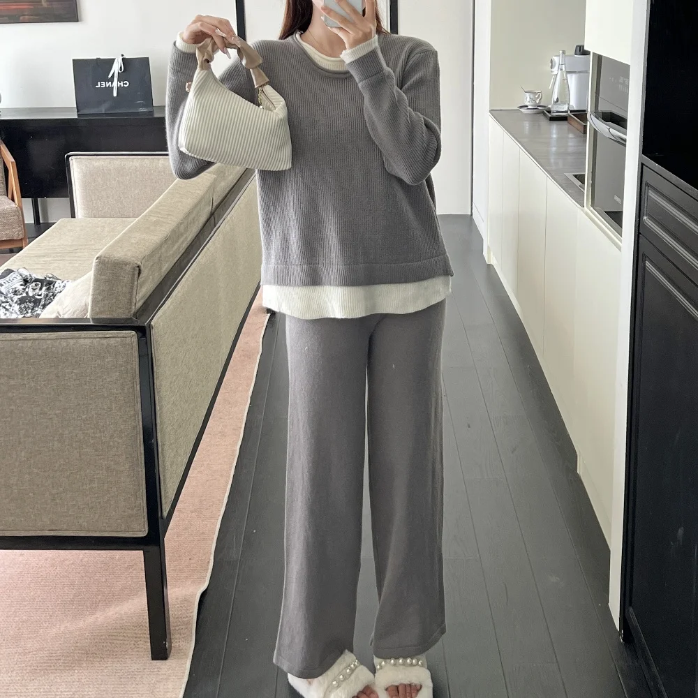 Winter Knitwear Korean Style Women\'s Clothing New In Matching Sets Sweater Pullover Pants Set Woman 2 pieces Chic Elegant Casual