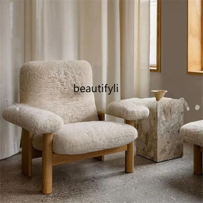 

newSolid wood ash wood log color leisure chair Nordic simple sales department sofa single chair