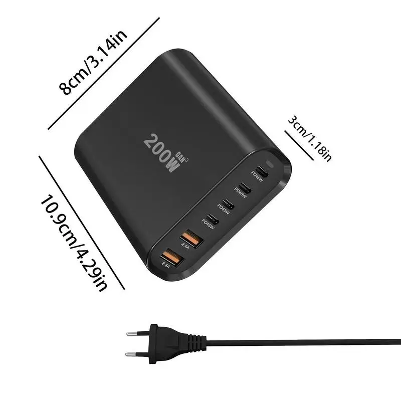 Stacjonarna stacja ładująca USB C 6-portowa stacja ładująca USB 200 W Wieloportowy koncentrator ładowania USB Super szybki, wielofunkcyjny