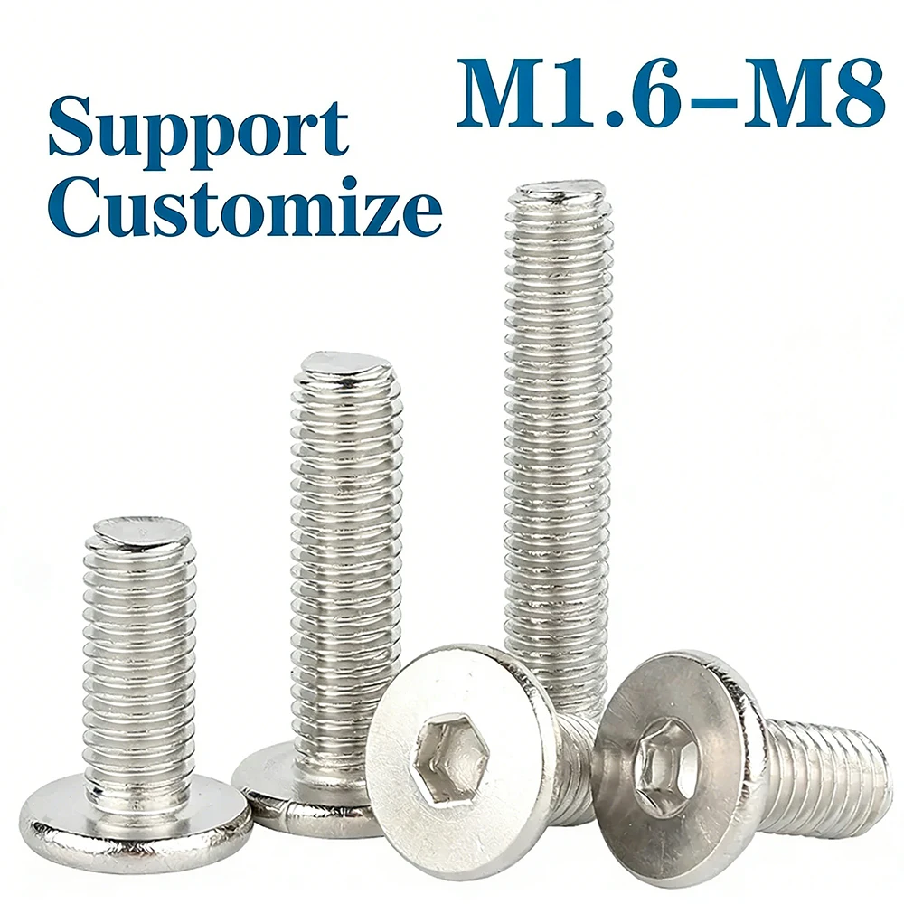

10pcs M1.6 M2 M2.5-M8 304 Stainless Steel Hex Hexagon Socket Ultra Thin Flat Wafer Allen Head Bolt Screw Support Customize