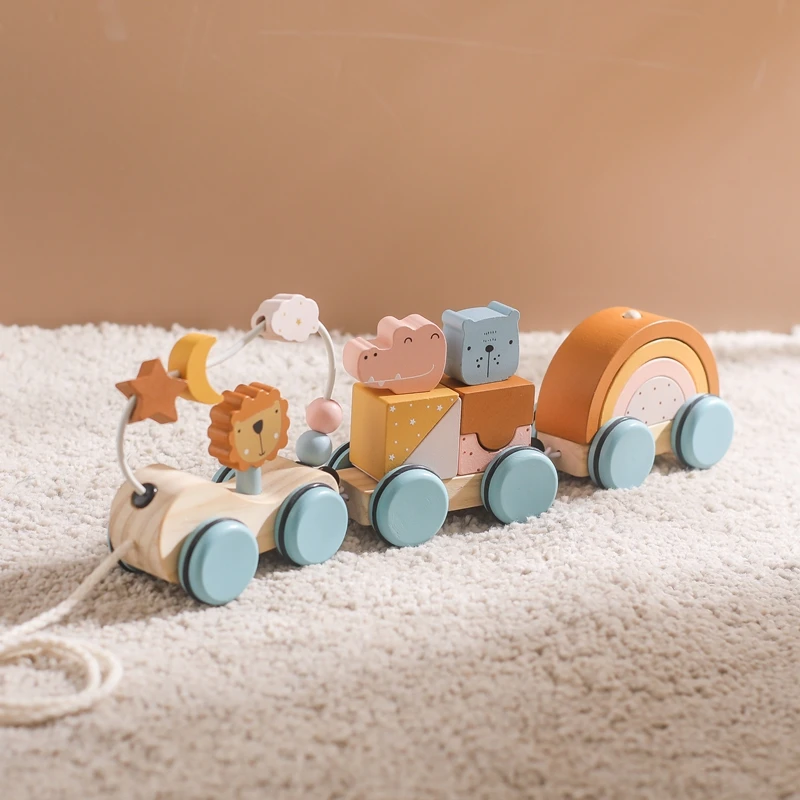 Montessori Baby Toys Wooden Block Animal Zoo Train Education Baby Accessories Children Building Toys Montessori Games Toy Trains