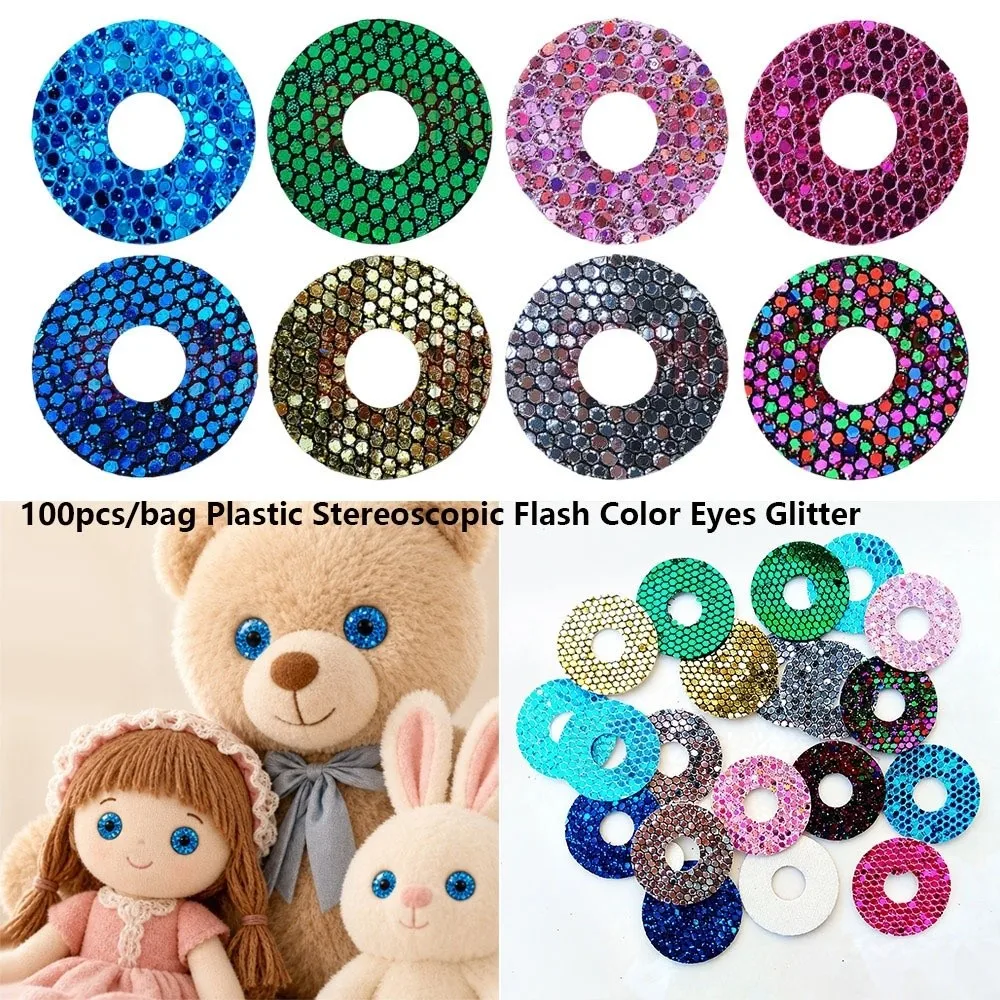 100pcs/bag Plastic Stereoscopic Flash Color Eyes Glitter 14mm DIY Round Glitter Fabric Mix Colors 3D Comical Round Glitter Eyes
