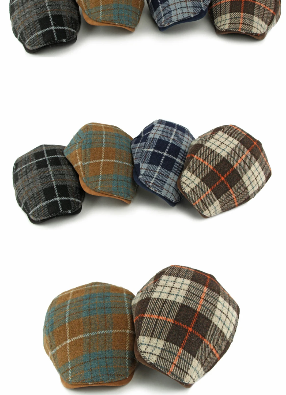 HT4903 Baskenmütze Kappe Neue Herbst Winter Wolle Baskenmütze Hut Frauen Plaid Künstler Maler Hut Männlich Weiblich Ivy Flache Kappe Einstellbar Herren Berets – Detail 2