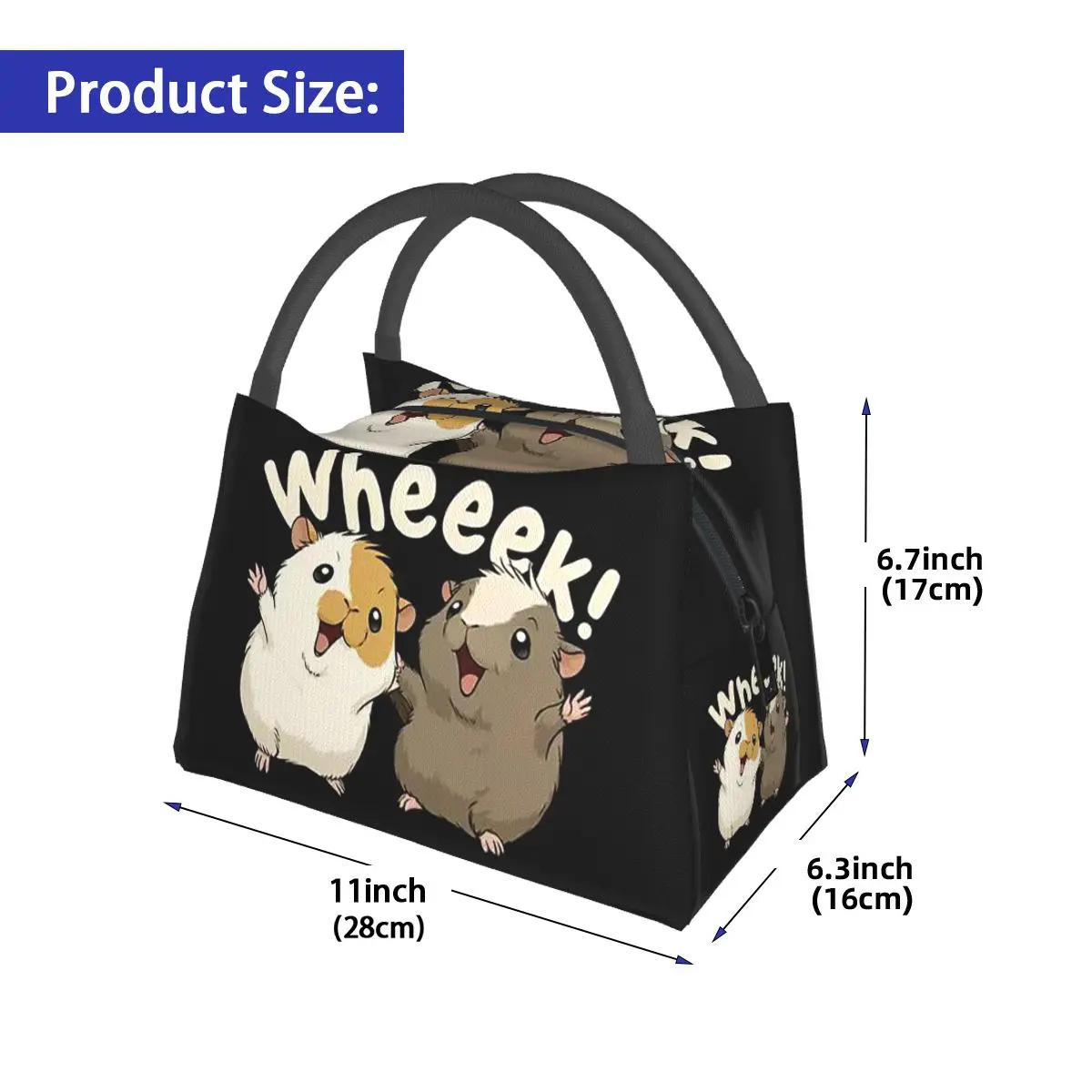 Happy Guinea Pig Insulated Lunch Bag for Women Picnic Storage Food Boxes Portable Container Cooler Thermal Lunch Box Tote