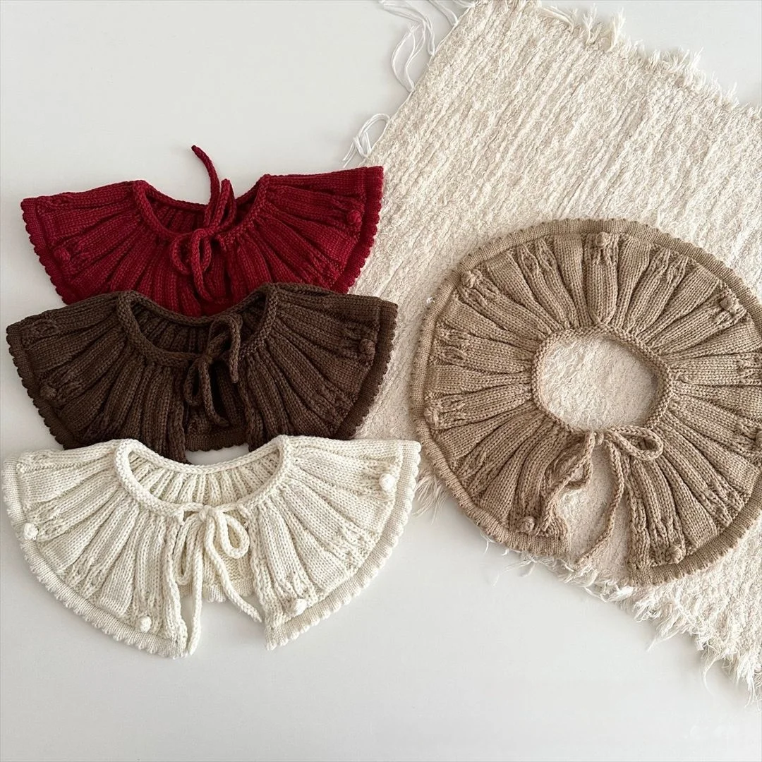 شال كوري محبوك يدويًا للأطفال بياقة مزيفة عتيقة للربط للفتيات إكسسوار ديكور أنيق للشتاء