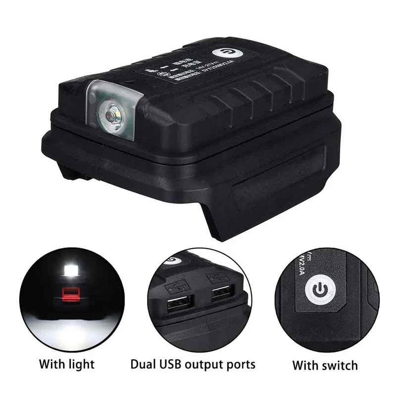 Portable LED Light With Dual USB Li-ion Battery Adapter for Makita for HongSong for Lomvum for ZhiPu Battery