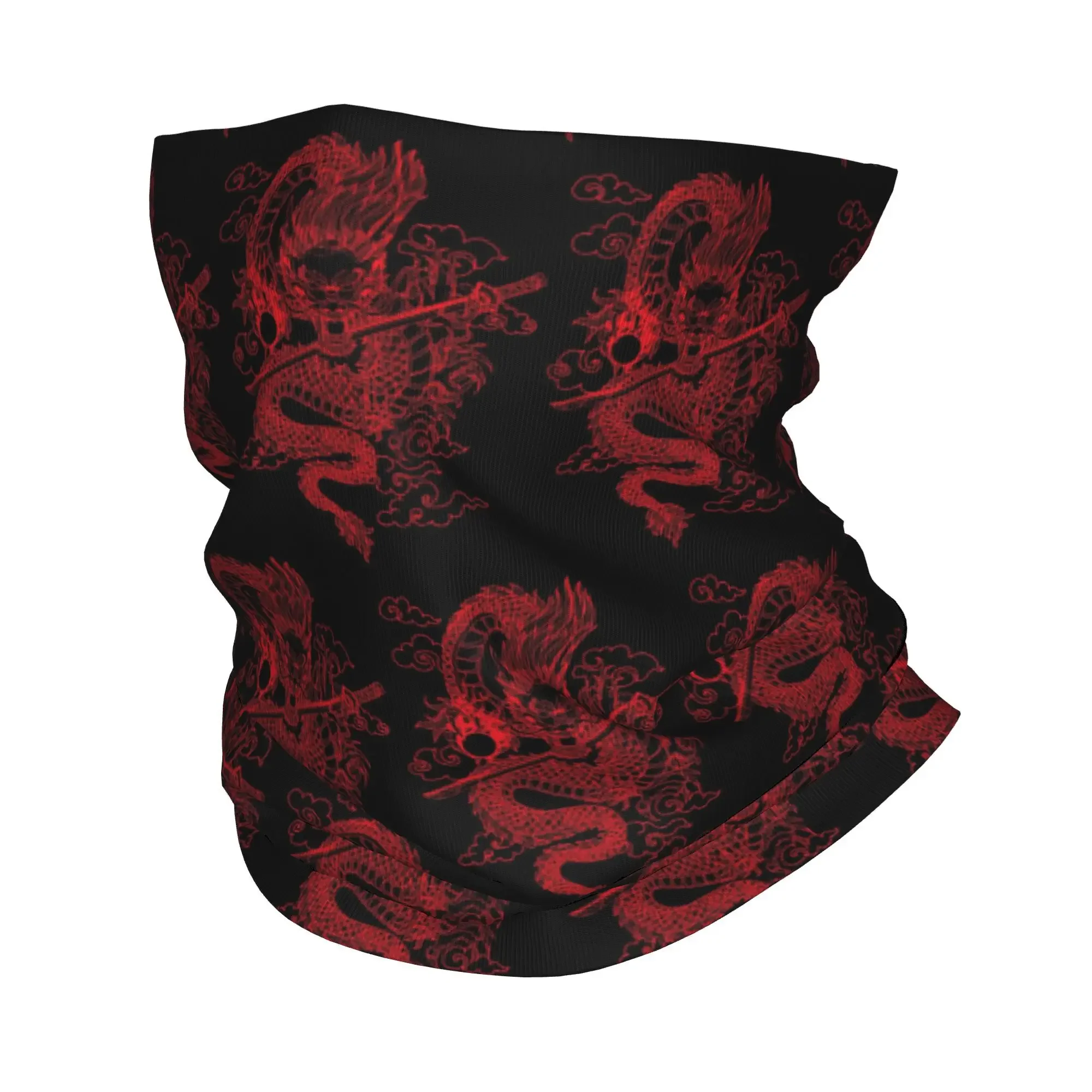 

Red Chinese Dragon with Black Bandana Neck Cover Printed Wrap Mask Scarf Balaclava Hiking Fishing For Men Women Adult All Season
