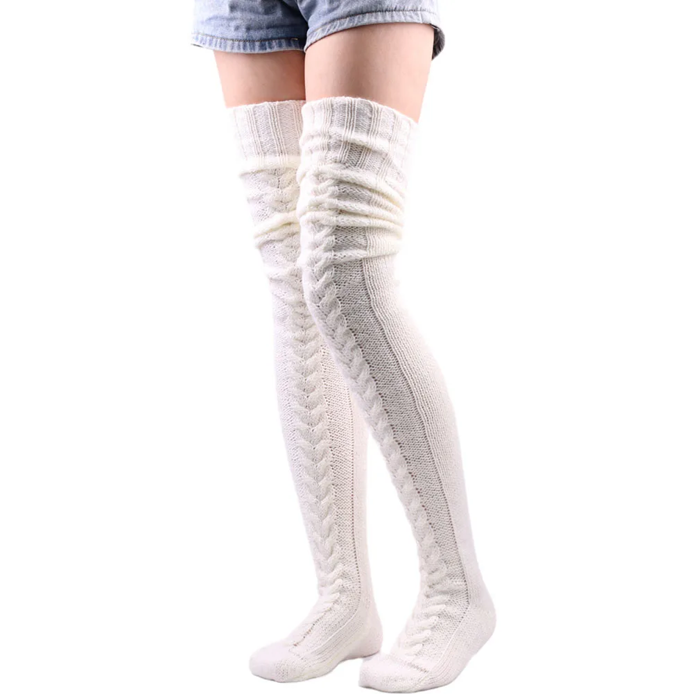 Chilly Weather Thigh Socks Wool Leg Warmers Elegant Warm Socks Dark Grey Thigh High Socks Comfortable Insulation