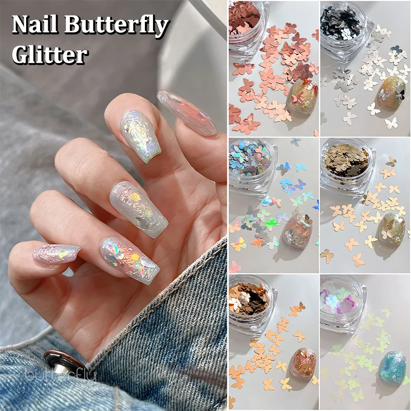1 boîte de paillettes papillon pour ongles, Flash brillant, miroir, décoration de farine, Nail Art, bricolage, amateurs d'art des ongles