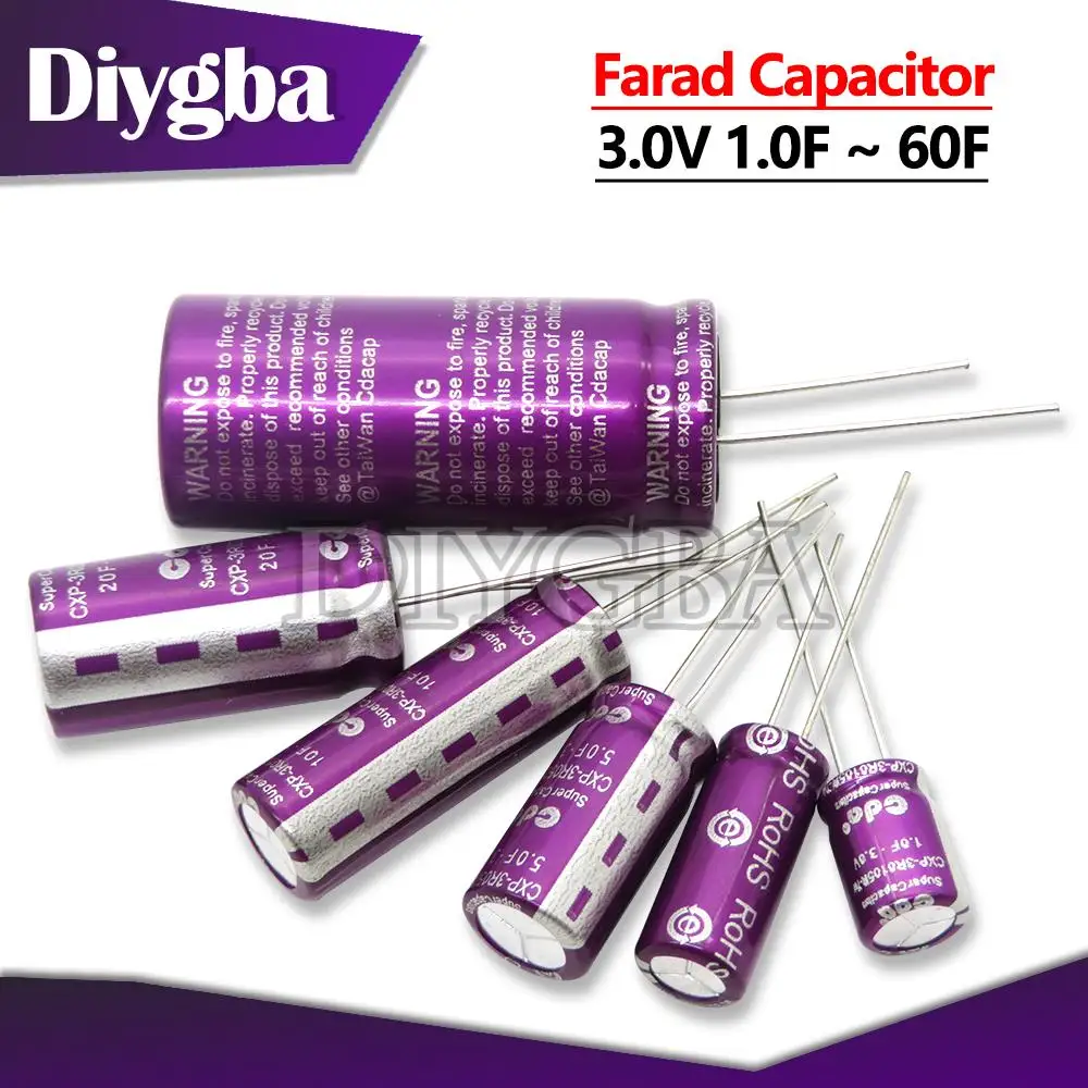 1PCS/lot 3.0V 3V Super Capacitor 1F 2F 3.3F 5F 7F 10F 15F 18F 20F 30F 50F 60F 100F 120F Farad capacitor Purple