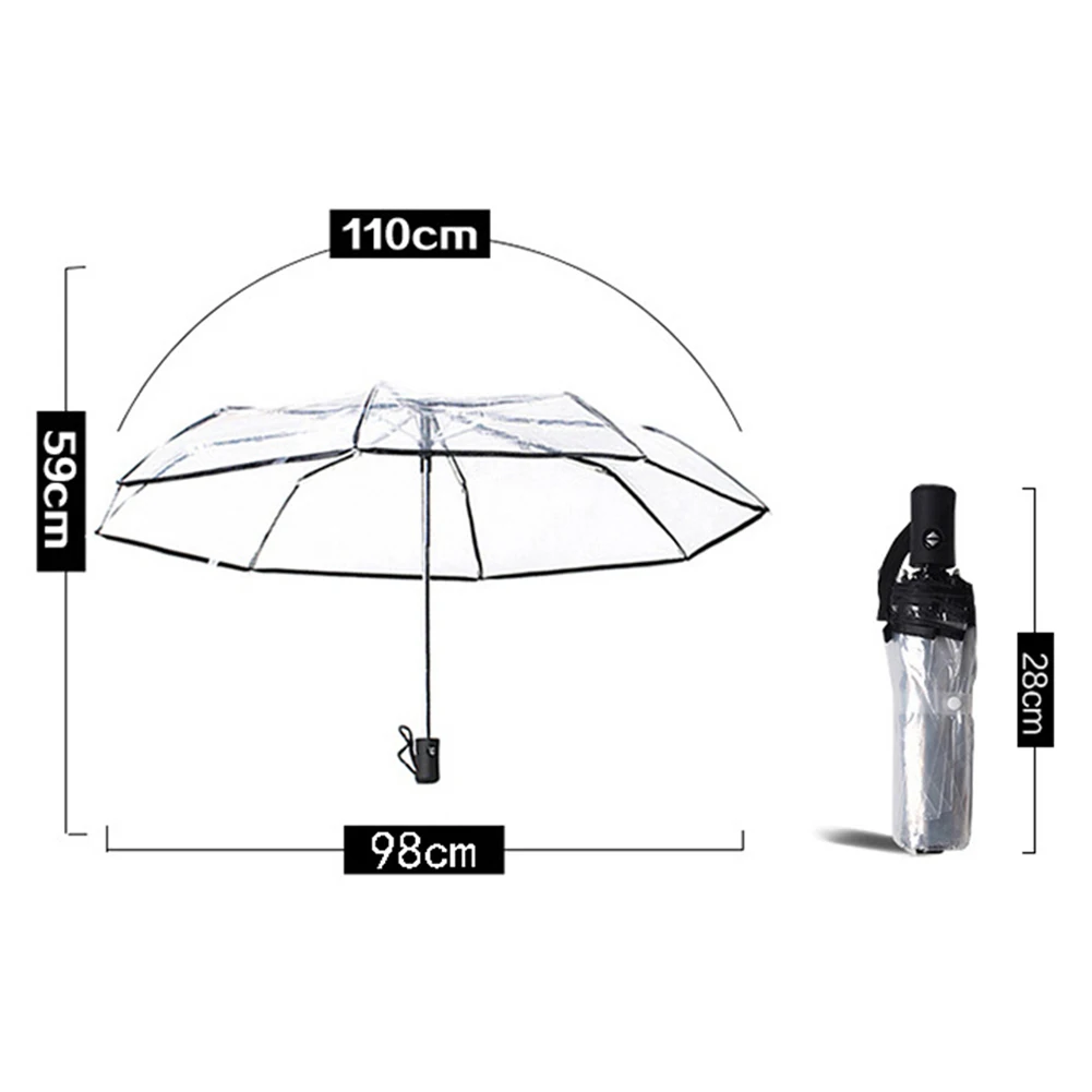 Fully Automatic Transparent Umbrella Fashion Durable Outdoor Triple Folding Rainproof Visual Clear Umbrella Outdoor Anti Wind