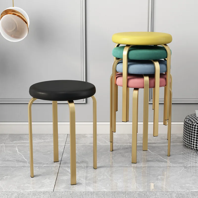 #Modern Stackable Metal Dining Table Stool & Storage Bench with Leather Upholstery for Home