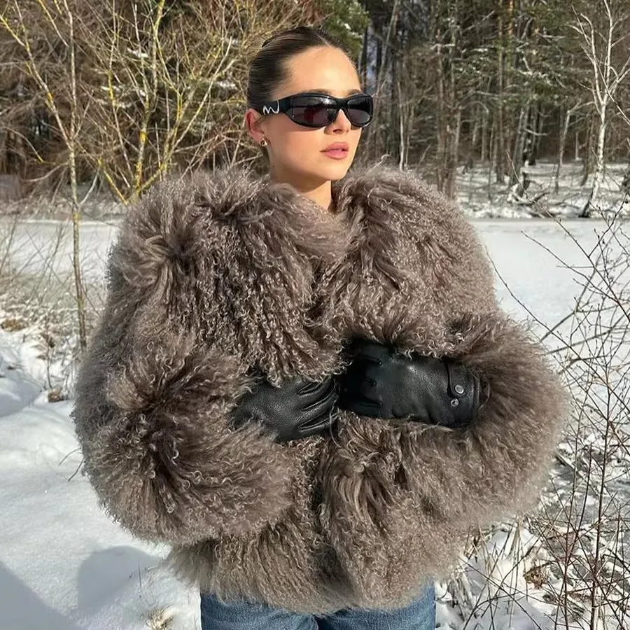 Real Lamb Skin Women Mongolian Lamb Fur Coat Real Sheep Fur Jackets Fashion Trends Winter Short Natural Fur Coat Lava Fur Coat