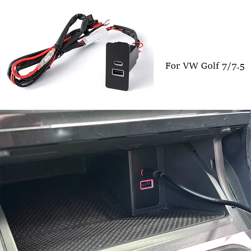 1PC Dual USB Auto Ladegerät 12V/24V Typ C QC 3,0 Schnelle Ladegerät Adapter Auto Telefon für VW Volkswagen Golf 7/7,5rline Passat Jetta
