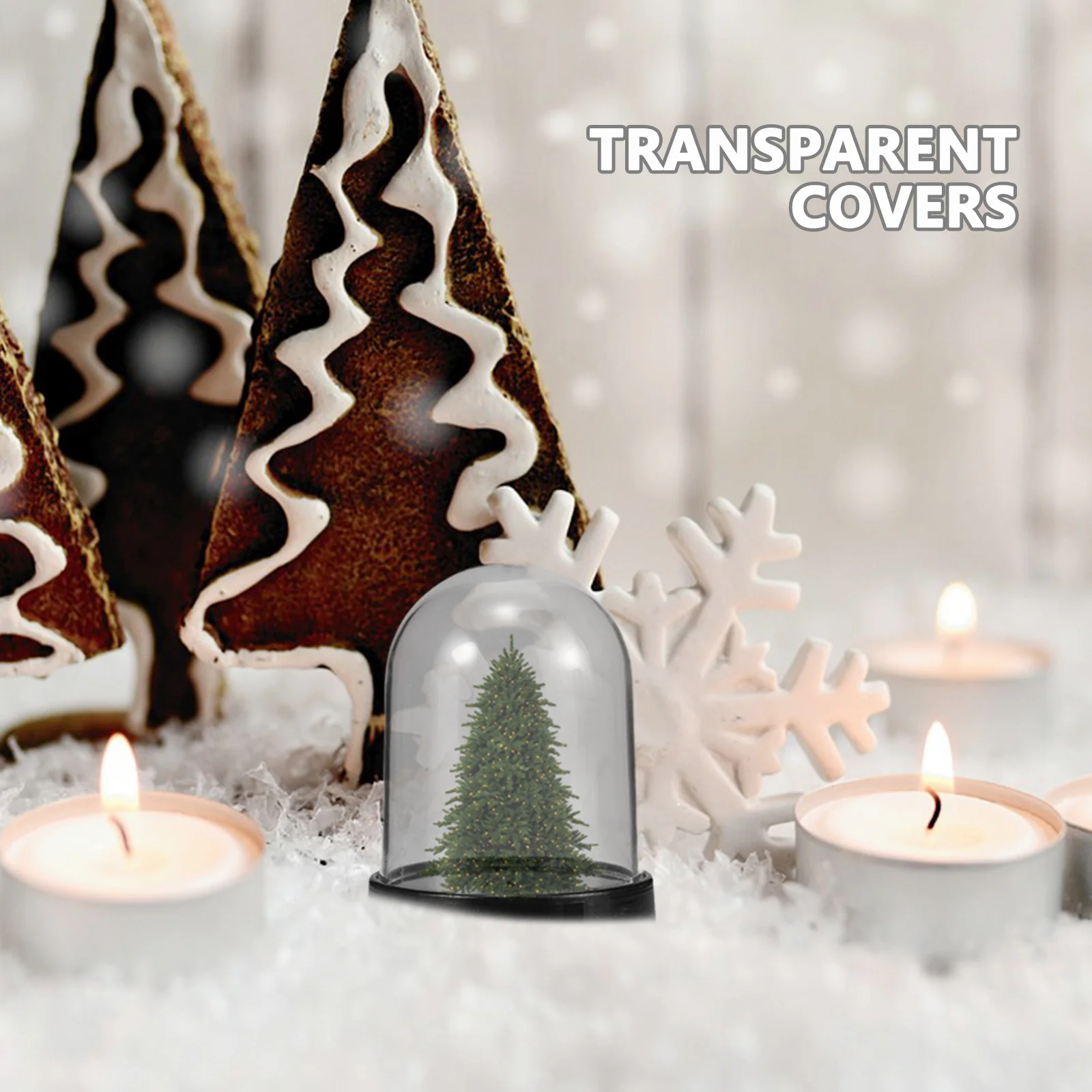 

5Sets Glass Cloche Dome High Transparency Plastic Display Dome for Flowers Vase Decorative Mini Plastic Showcase Tray