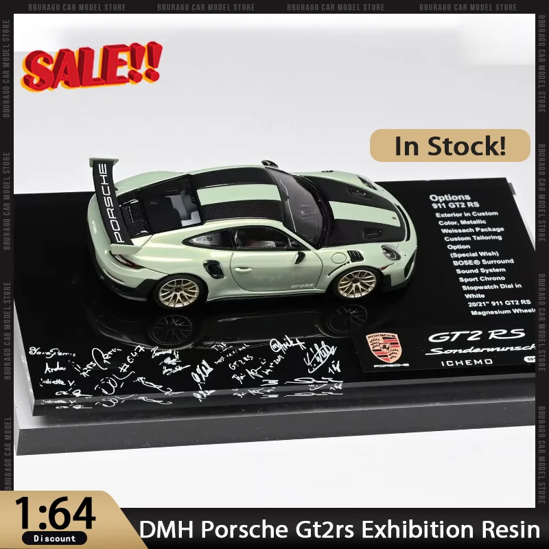 

Новинка на складе Dmh 1:64 Porsche GT2rs Bamboo Shanghai Exhibition Limited Edition, модель из смолы, миниатюрный литой под давлением орнамент, игрушка на заказ
