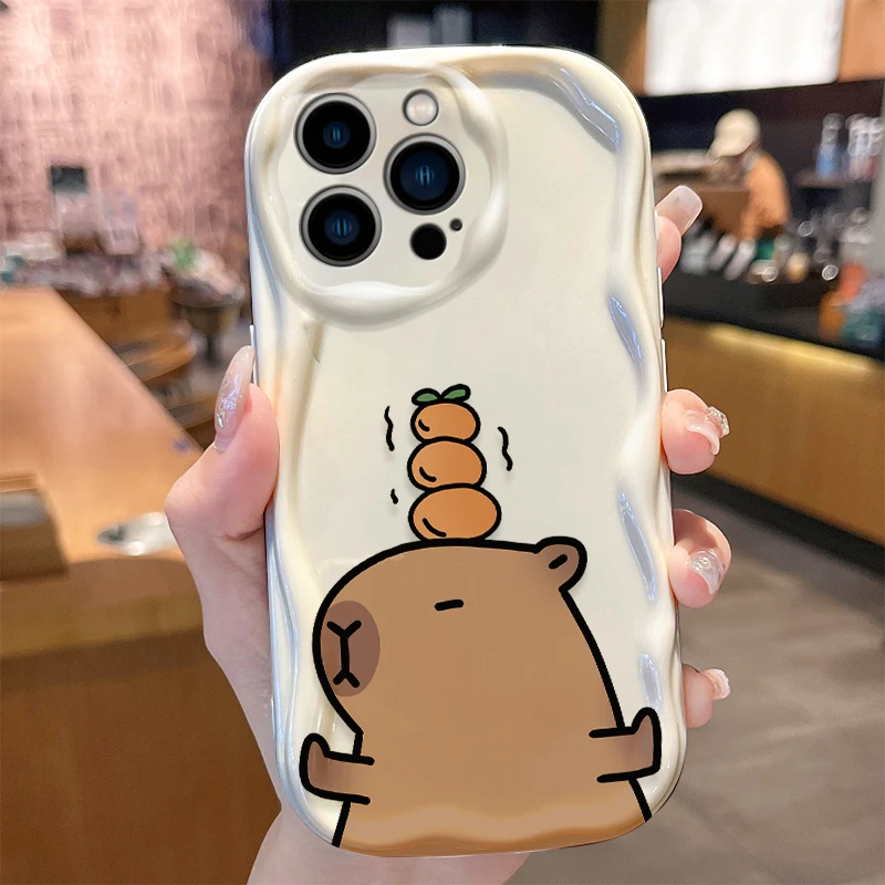 Capybara Wave Case for iPhone 16 15 14 Pro Max 13 12 Mini 11 XS X XR 8 7 Plus SE 2022 2020 Soft Silicone Shockproof Cover Funda