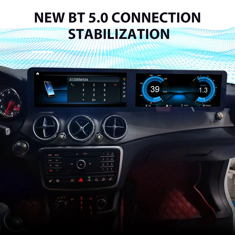 راديو سيارة مزدوج 12.3 بوصة يعمل بنظام أندرويد 13 CarPlay لسيارة Mercedes Benz A-Class CLA GLA 4.5 2013-2015 5.0 2016-2018 مشغل وسائط متعددة GPS Navi