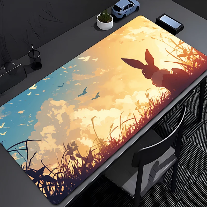 

90x40cm Mouse Pad P-Pokemon Eevee Kawaii Cute Girl Gabinete Gamer Computer Desk Mat Keyboard Pad PC Gaming Accessories Mousepad